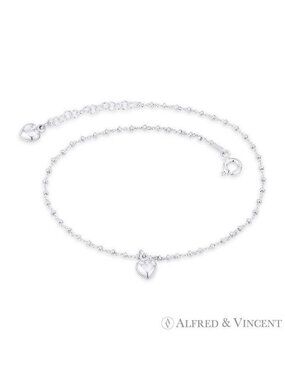 Heart Love Charm, Bead, & Cable Link Italy .925 Sterling Silver Chain Anklet